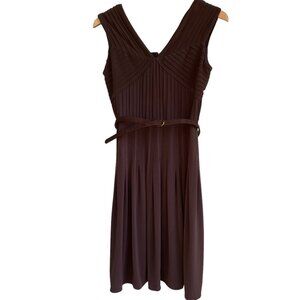 ADRIANNA PAPELL Pintuck Jersey Cap Sleeve Fit N Flare Dress 8 Brown Belt NWT